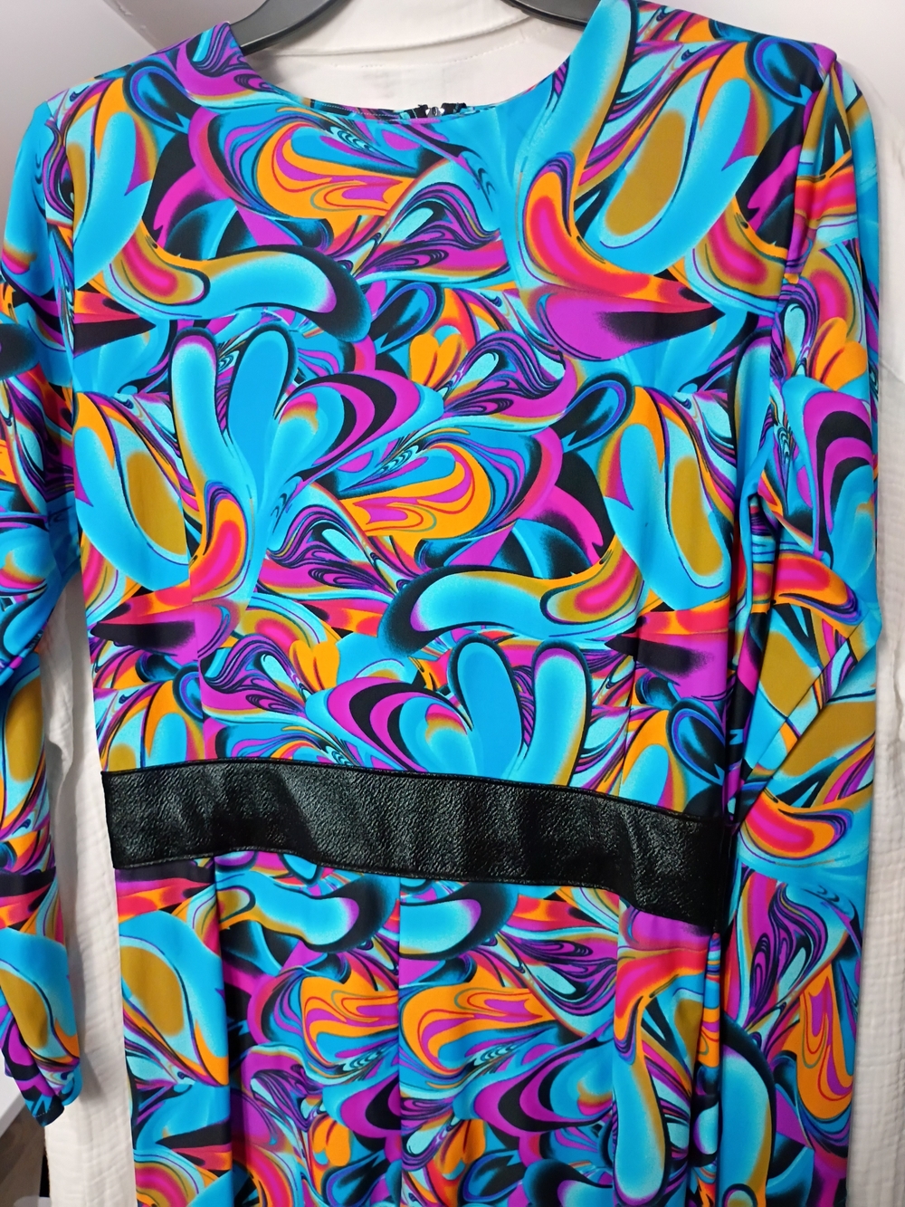 LECOIR Blue Multicolor Swirl Long-Sleeve Jumpsuit - Bodycon Bodysuit -Large NWOT - Picture 8 of 10